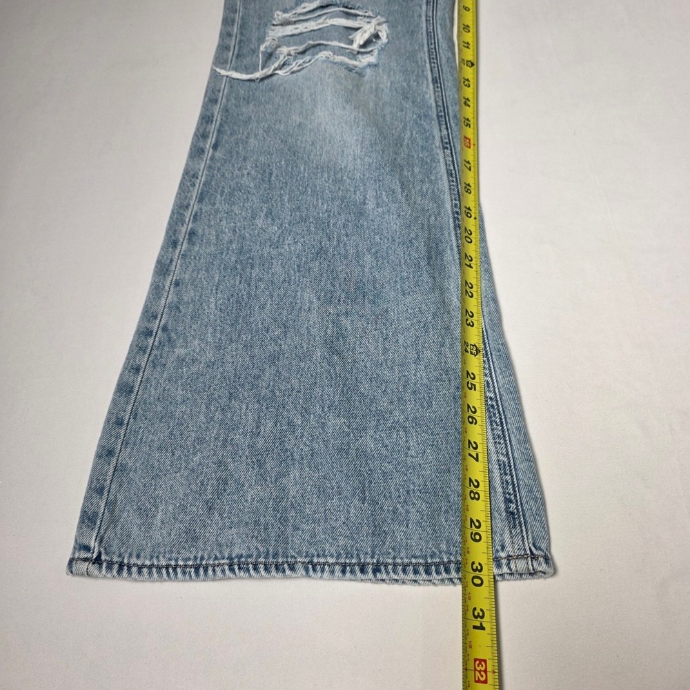 SO Slouchy Flare Jeans Women 5/27W Light Wash Distressed Mid Rise Wide Leg Denim - Picture 5 of 11